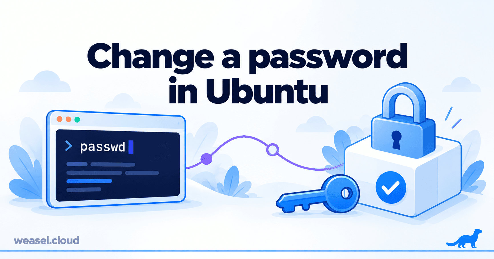 Change a password in Ubuntu: a terminal with the passwd command, a key and a padlock